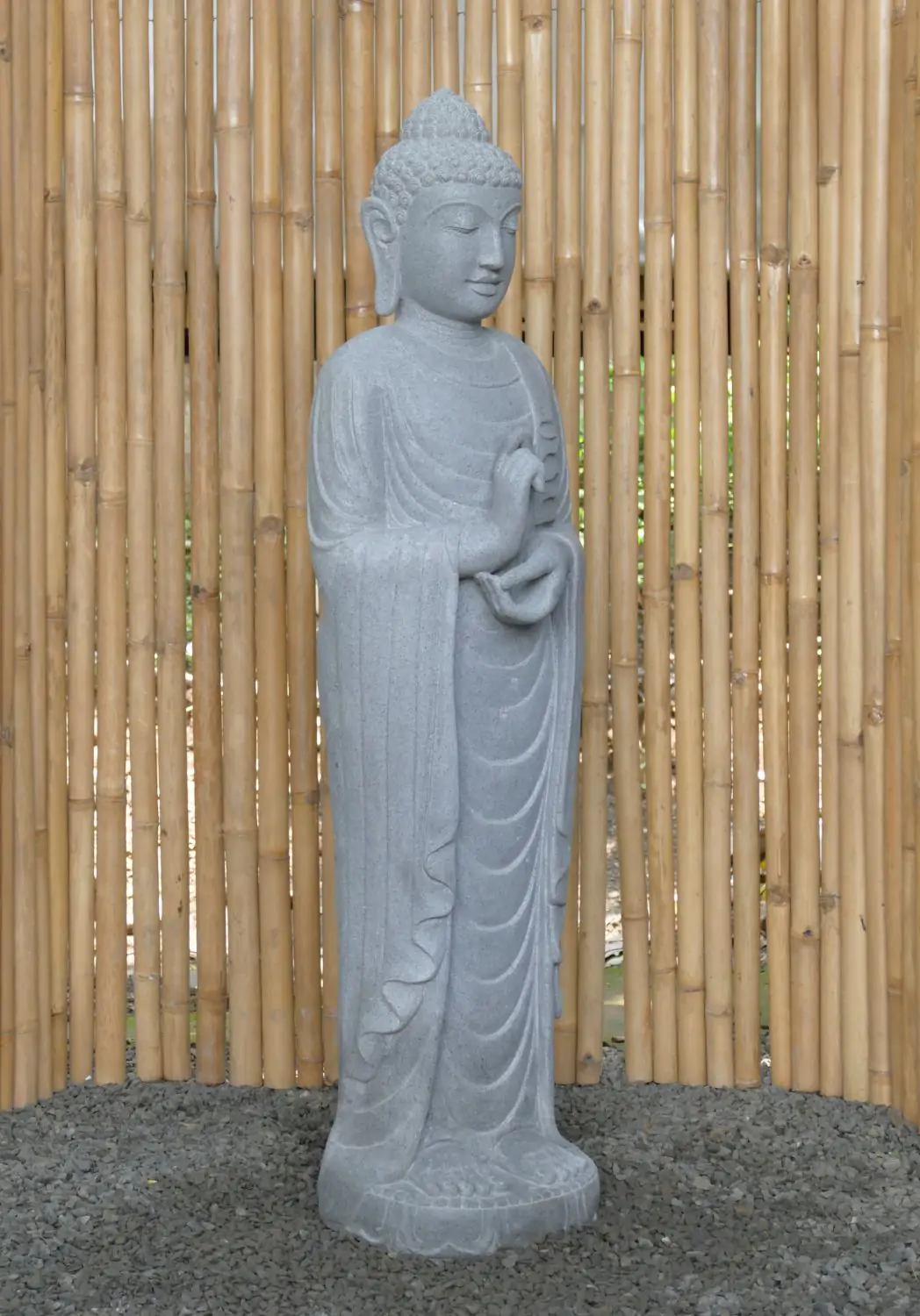  Product image 6 of the product “Standing Buddha made of Riverstone in Dharmachakra position - gesture of wheel of the teaching of Dharma. About 143cm height ”